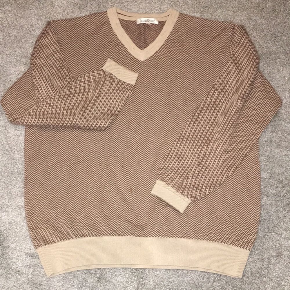 Spotted Travelsmith cotton acrylic blend V neck travel sweater sweatshirt L